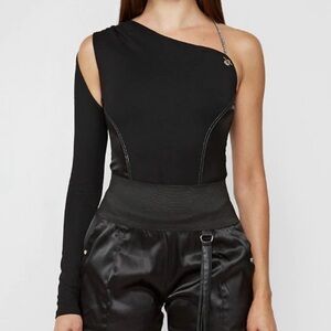 MANIERE DE VOIR- ONE SLEEVE HALTERNECK BODYSUIT - BLACK